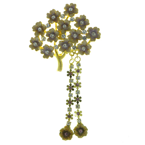 Mi Amore Tree Flowers Brooch-Pin Gold-Tone & Yellow LQP662