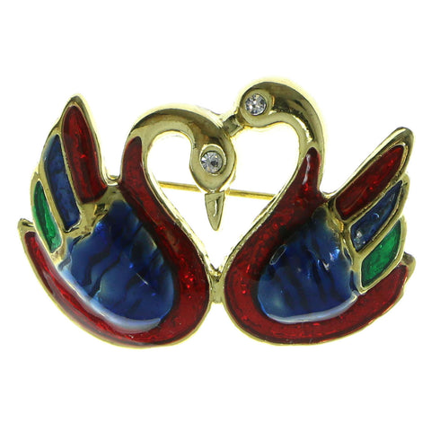 Mi Amore Swans Brooch-Pin Gold-Tone/Multicolor LQP709