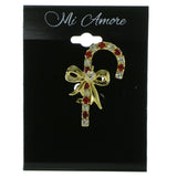 Mi Amore Candy Cane Brooch-Pin Gold-Tone/Red LQP712