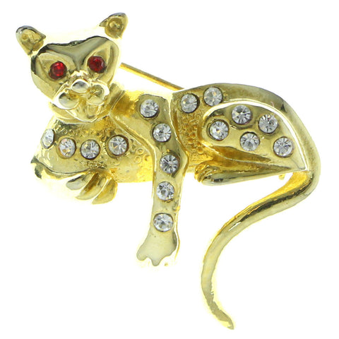 Mi Amore Cat Brooch-Pin Gold-Tone/Red LQP763