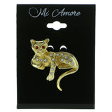 Mi Amore Cat Brooch-Pin Gold-Tone/Red LQP763