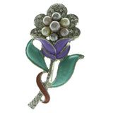 Mi Amore Flower Brooch-Pin Silver-Tone/Multicolor