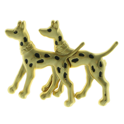 Mi Amore Two Dalmations Brooch-Pin Gold-Tone/Black