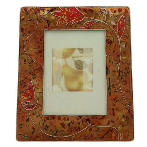 Mi Amore Flower Picture-Frame Orange/Silver-Tone