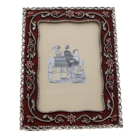 Mi Amore Flower Picture-Frame Pewter/Red