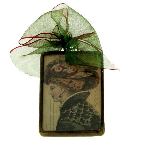 Mi Amore 1 3/4X2 1/2 Two sided Picture-Frame Bronze-Tone & Green