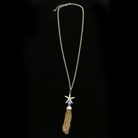 Luxury Crystal Starfish Y-Necklace Gold & Blue NWOT