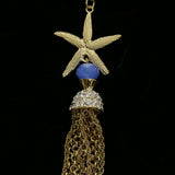 Luxury Crystal Starfish Y-Necklace Gold & Blue NWOT