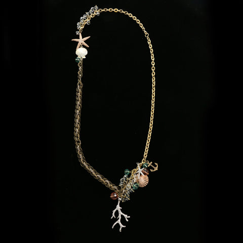 Luxury Crystal Starfish,Shell,Coral Necklace Gold & Pink NWOT