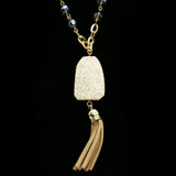 Luxury Semi-Precious Y-Necklace Gold/White NWOT