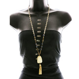 Luxury Semi-Precious Y-Necklace Gold/White NWOT