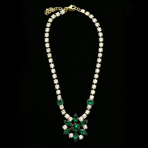 Luxury Crystal Necklace Gold/Green NWOT