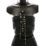 Luxury Faceted Flower Y-Necklace Gunmetal & Black NWOT