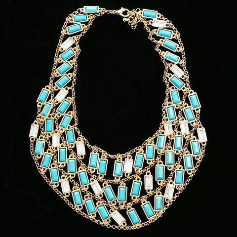 Luxury Crystal Necklace Gold/Blue NWOT