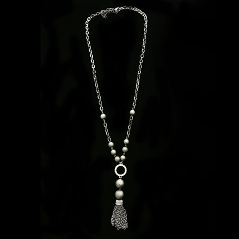 Luxury Crystal Y-Necklace Gunmetal/Dark-Silver NWOT