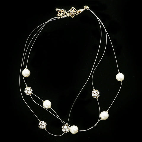 Luxury Pearl Crystal Necklace Gold & White NWOT