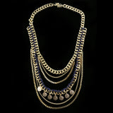 Luxury Leather Strand Hammered Finish Necklace Gold & Blue NWOT