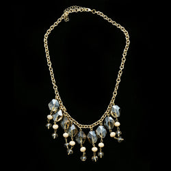 Luxury Faceted Crystal Necklace Gold & White NWOT