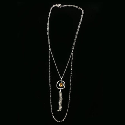 Luxury Faceted Necklace Silver/Brown NWOT