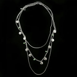 Luxury Faceted Hammered Finish Necklace Silver & Green NWOT