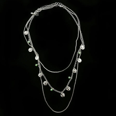 Luxury Faceted Hammered Finish Necklace Silver & Green NWOT