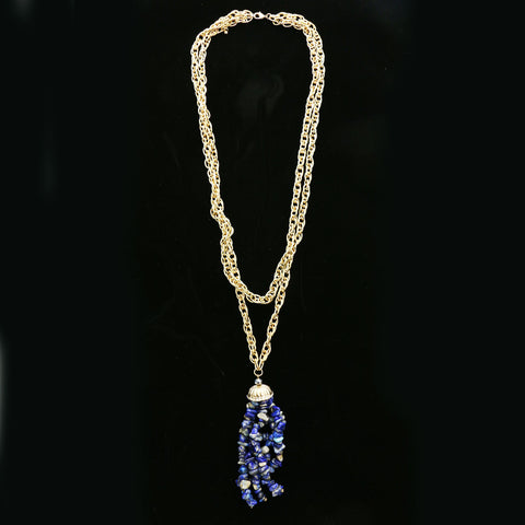 Luxury Crystal Shells Necklace Gold & Blue NWOT