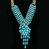 Luxury Semi-Precious Y-Necklace Gold/Blue NWOT