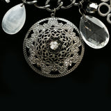 Luxury Crystal Flower Necklace Gunmetal & Black NWOT
