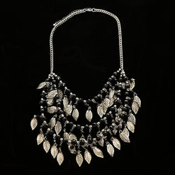 Luxury Faceted Leaf Necklace Silver & Black NWOT