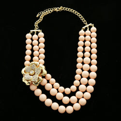 Luxury Crystal Flower Necklace Gold & Pink NWOT