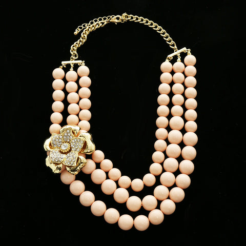 Luxury Crystal Flower Necklace Gold & Pink NWOT