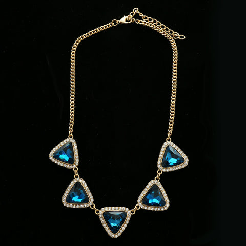 Luxury Crystal Necklace Gold/Blue NWOT