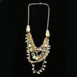 Luxury Crystal Leaf Necklace Gold & Green NWOT