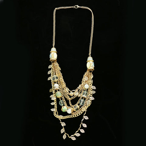 Luxury Crystal Leaf Necklace Gold & Green NWOT
