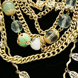 Luxury Crystal Leaf Necklace Gold & Green NWOT