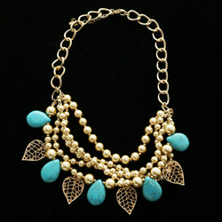 Luxury Semi-Precious Leaf Necklace Gold & Blue NWOT