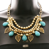 Luxury Semi-Precious Leaf Necklace Gold & Blue NWOT