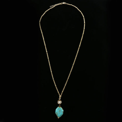 Luxury Crystal Semi-Precious Necklace Gold & Blue NWOT