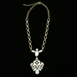 Luxury Crystal Y-Necklace Gold/White NWOT