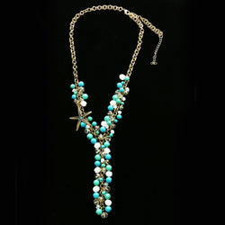 Luxury Crystal Starfish Y-Necklace Gold & Blue NWOT
