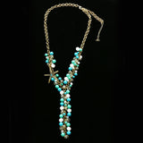 Luxury Crystal Starfish Y-Necklace Gold & Blue NWOT