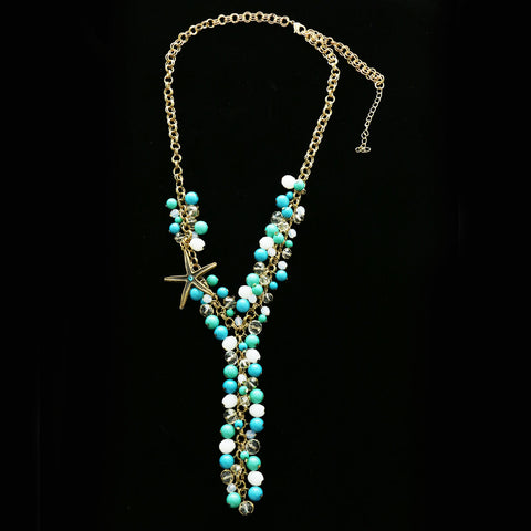 Luxury Crystal Starfish Y-Necklace Gold & Blue NWOT
