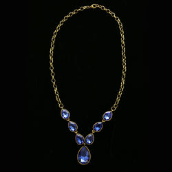 Luxury Crystal Y-Necklace Gold/Blue NWOT