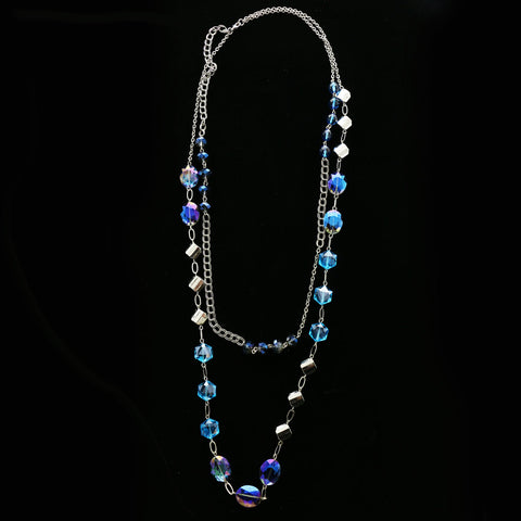 Luxury Faceted Necklace Silver/Blue NWOT