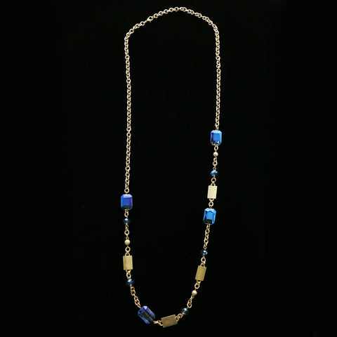 Luxury Faceted Necklace Gold/Blue NWOT