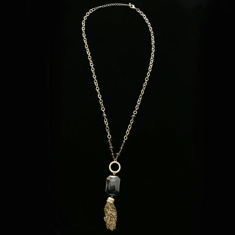 Luxury Crystal Y-Necklace Gold/Black NWOT