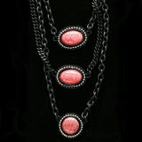 Luxury Semi-Precious Stone Necklace Gunmetal/Pink NWOT