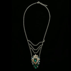 Luxury Crystal Necklace Silver/Green NWOT
