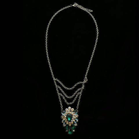 Luxury Crystal Necklace Silver/Green NWOT