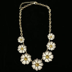 Luxury Crystal Flower Necklace Gold & White NWOT